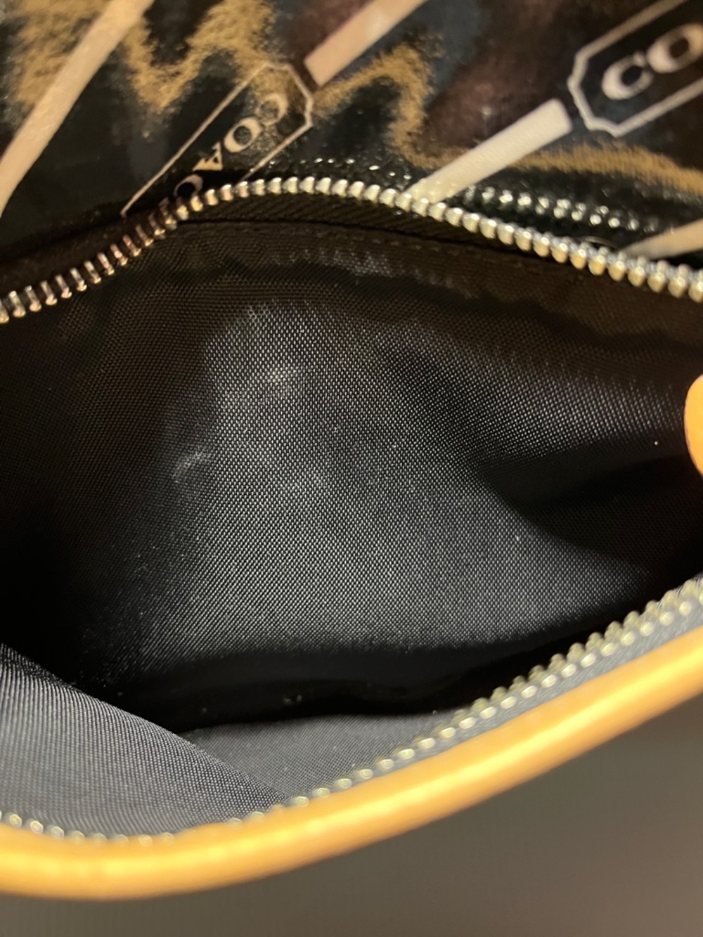 Coach Black Patent Logo Pouch with Tan Accent - Picture 4 of 10